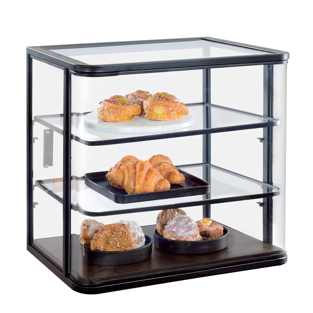 Cal-Mil 22417-112 3 Tier Pastry Display Case - 21"W x 17"D x 23 1/4"H, Oak Wood, Dark