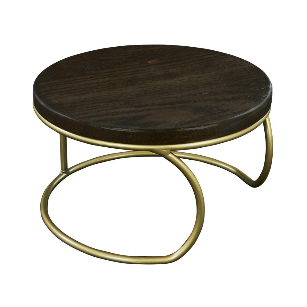 Cal-Mil 22425-6-112 12" Round Display Riser - 6"H, Dark Stained Oak Wood/Matte Gold Wire Base
