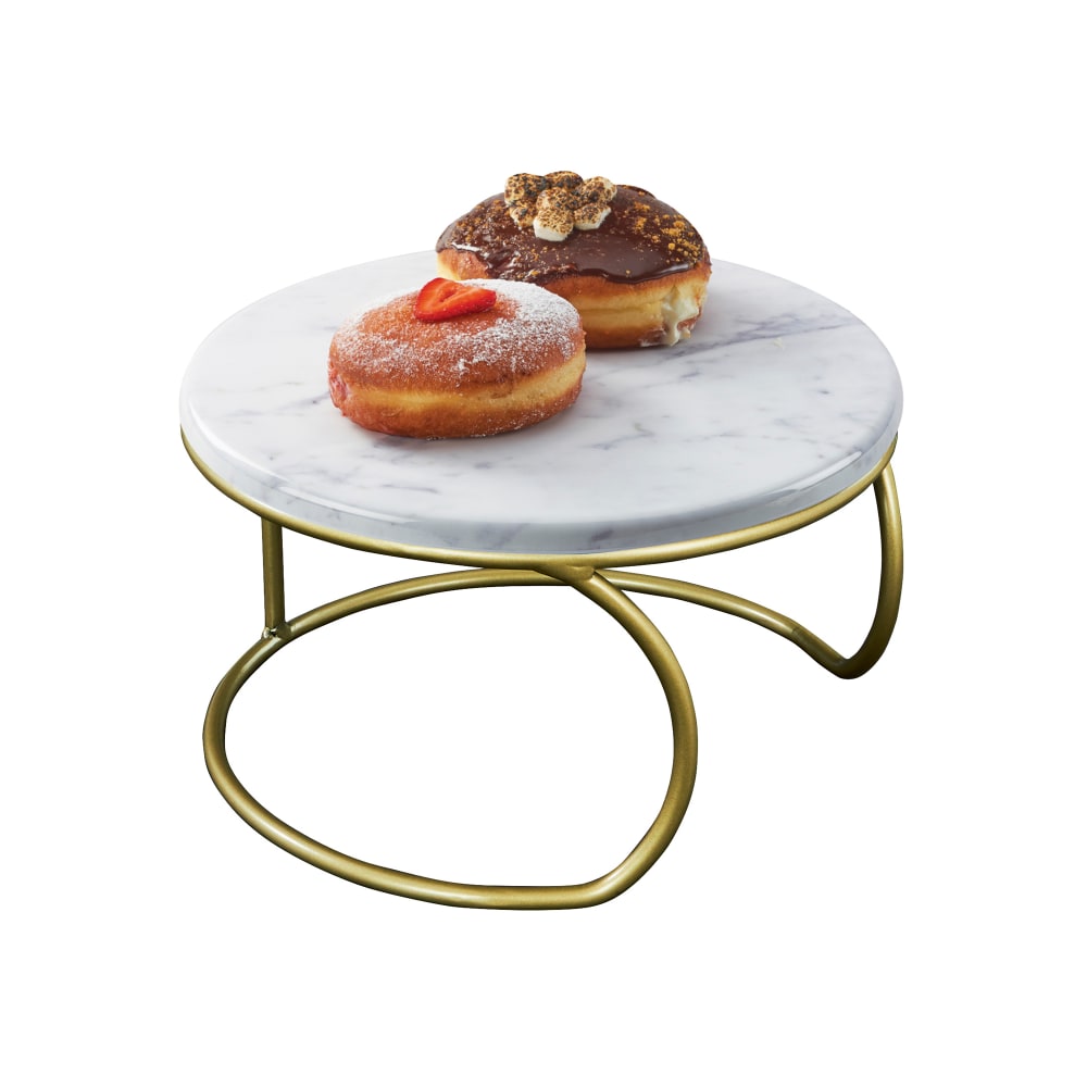 Cal-Mil 22425-6-81M 12" Round Display Riser - 6"H, Marble Melamine/Matte Gold Wire Base