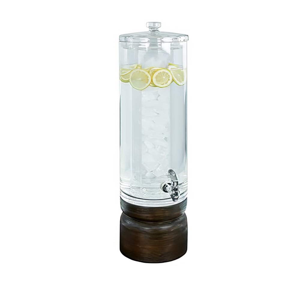 Cal-Mil 22441-3INF-112 10" Round Beverage Dispenser - 29"H, Clear Plastic Container/Vintage Dark Stained Oak Base