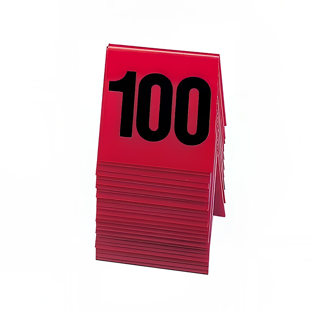 Cal-Mil 226-3 Tabletop Number Tents - #76 100, 3" x 3", Red/Black