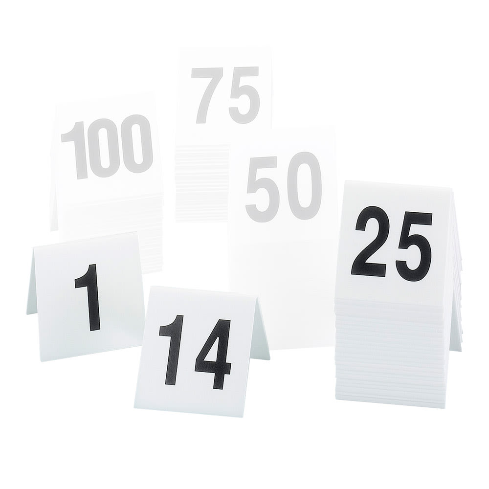 Cal-Mil 227 Tabletop Number Tents - #1 25, 3" x 3", White/Black