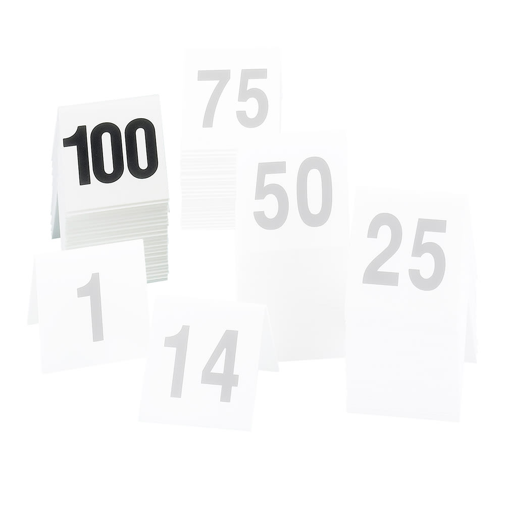 Cal-Mil 227-3 Tabletop Number Tents - #76 100, 3" x 3", White/Black