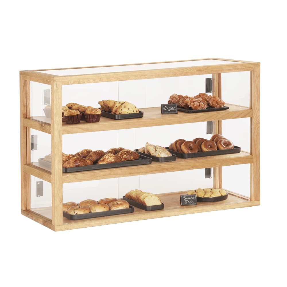 Cal-Mil 22913-115 3 Tier Pastry Display Case - 42" x 17" x 28"H, Oak Wood