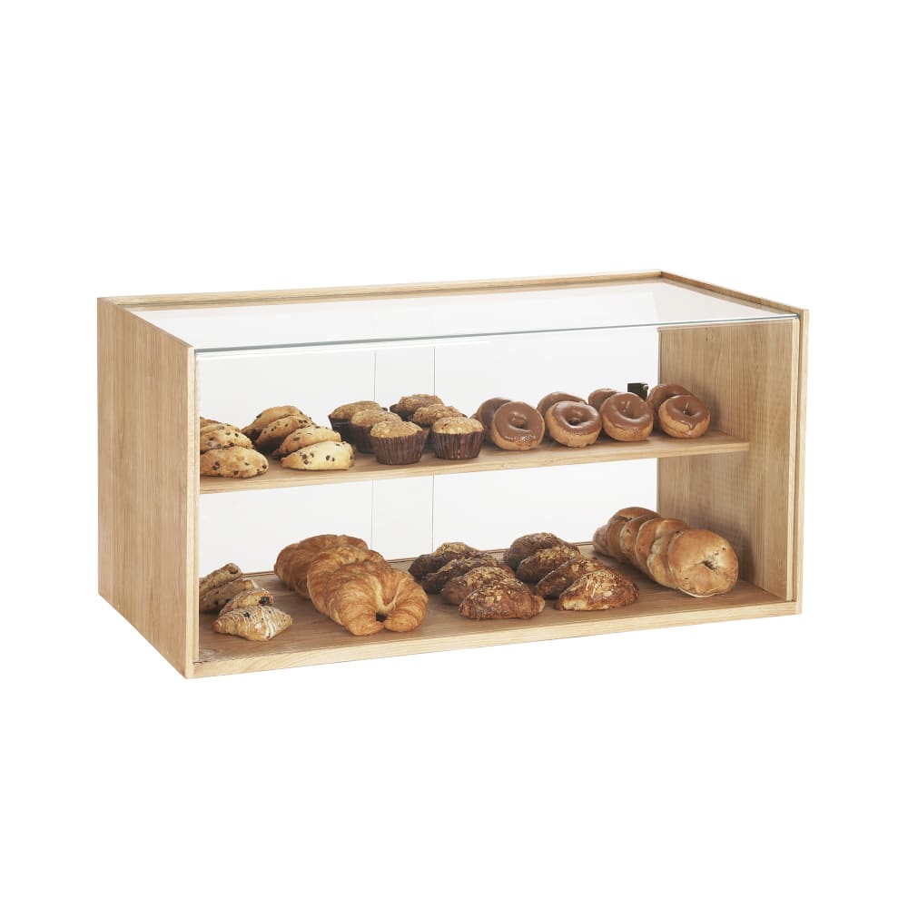Cal-Mil 22914-115 2 Tier Pastry Display Case - 36" x 20" x 18"H, Oak Wood