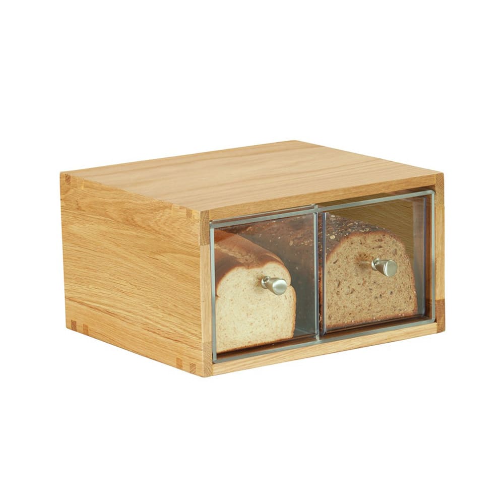 Cal-Mil 23150-2-21 2 Drawer Bread Case - 13 5/8"W x 13"D x 7 1/8"H, Plastic Case, Oak Frame
