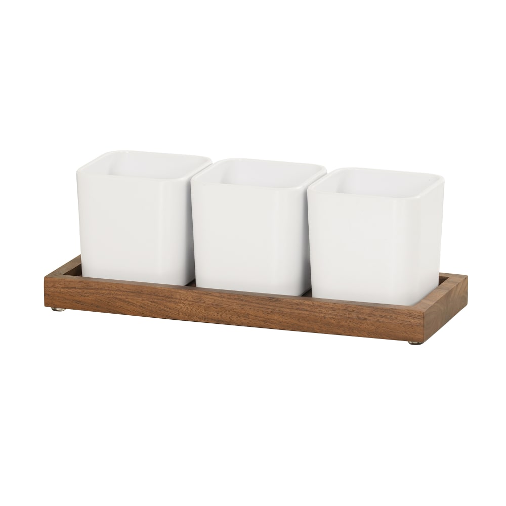 Cal-Mil 23206-78 Rectangular 3 Compartment Condiment Jar Display - White/Walnut