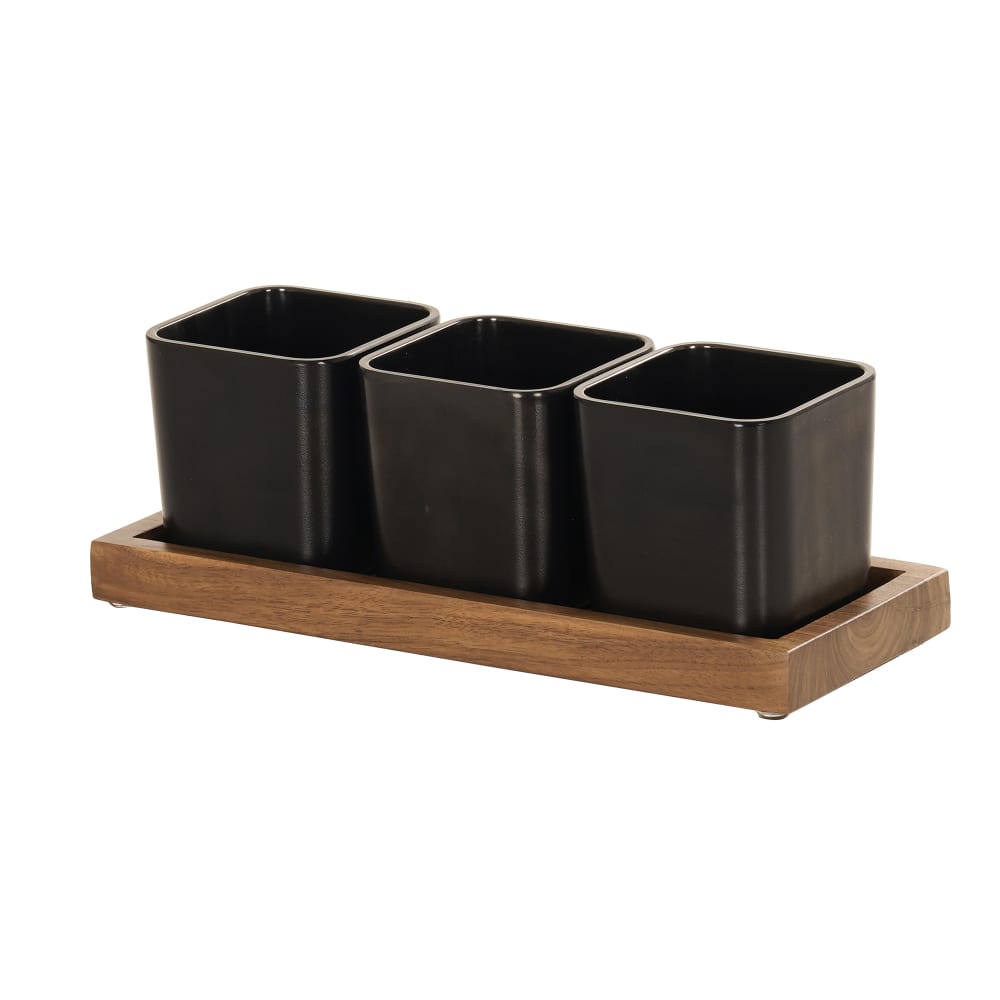 Cal-Mil 23207-78 Rectangular 3 Compartment Condiment Jar Display - Black/Walnut