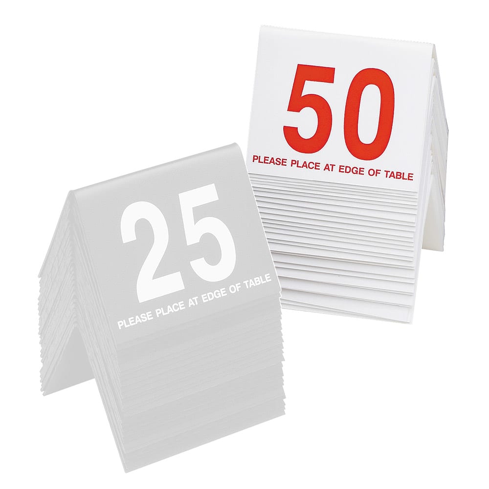 Cal-Mil 234-1 Tabletop Number Tents - #26 50, 3" x 3 1/2", White/Red