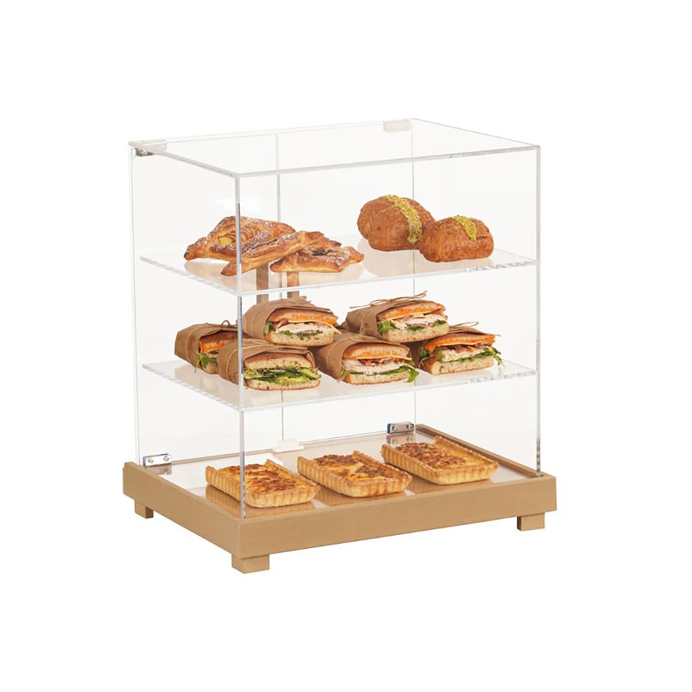Cal-Mil 23439-122 3 Tier Pastry Display Case w/ Swing Doors - 19 3/4"W x 15 1/2"D x 24"H, Acrylic/Upcycled Rice Hulls