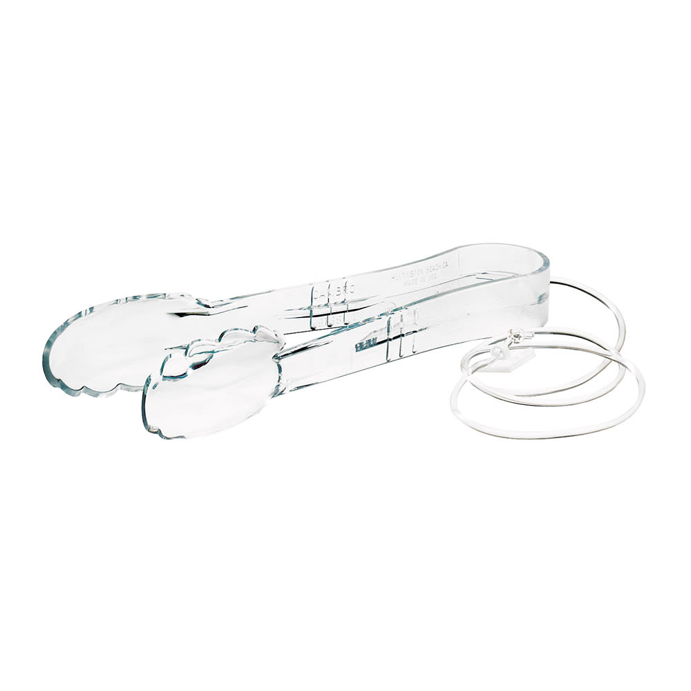 Cal-Mil 267 10"L Plastic Utility Tongs Kit w/ Chain & Hook, Clear