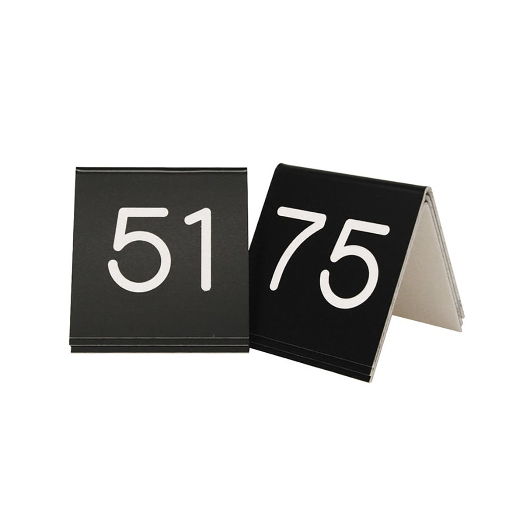 Cal-Mil 269C-2 3" Square Tabletop Number Tent - #51 to #75, Plastic, Black/White