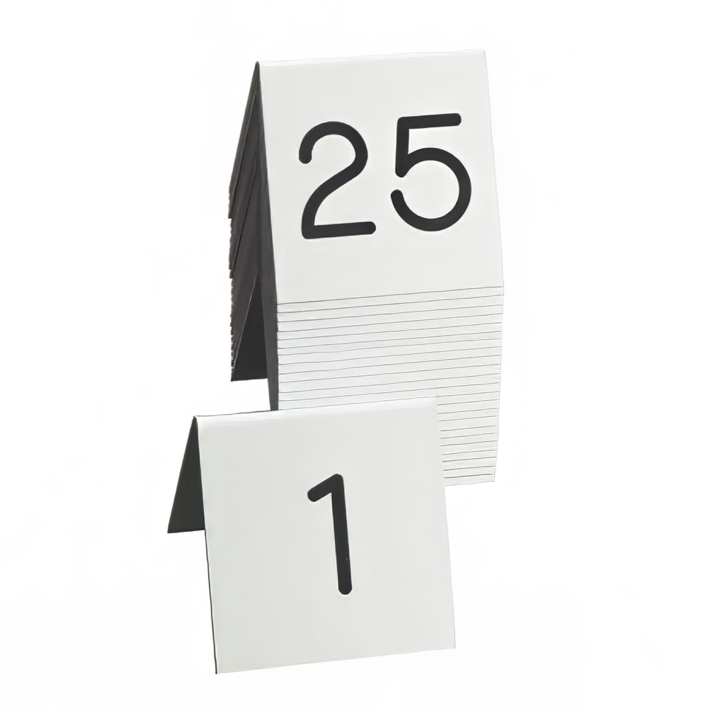 Cal-Mil 271A-2 Number Tent Set w/ Engraved Numbers 1 25 On Both Side, Black/White