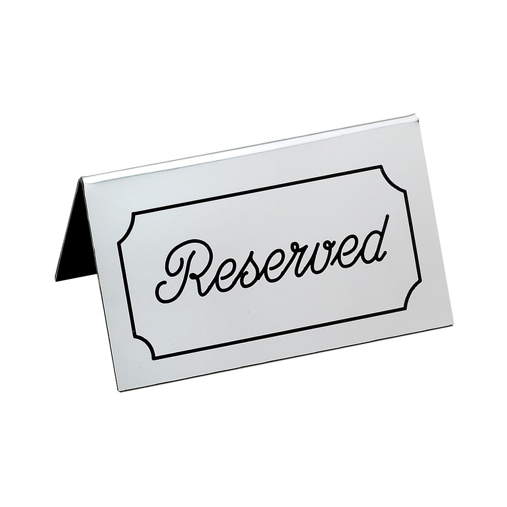 Cal-Mil 273-10 "Reserved" Table Tent Sign - 5" x 3", Plastic, Silver/Black