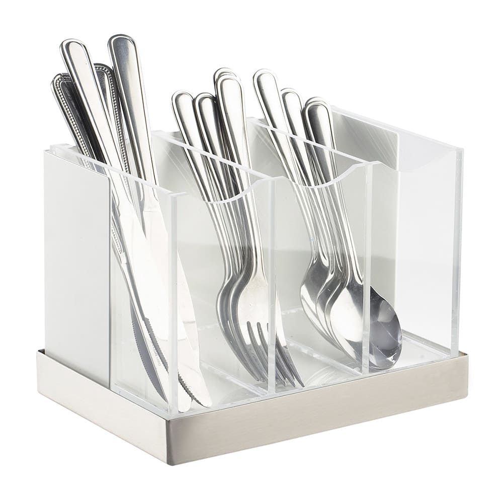 Cal-Mil 3015-55 3 Bin Luxe Flatware Holder - White, Stainless Steel