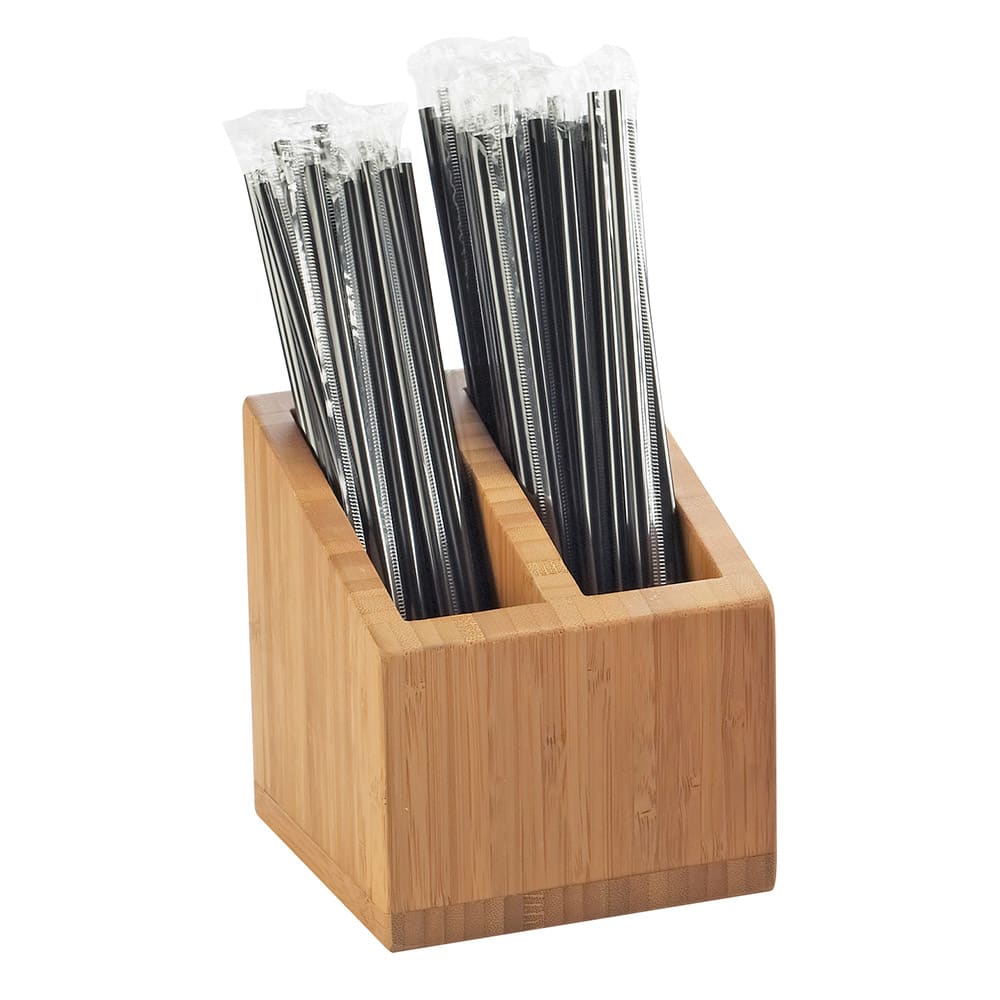 Cal-Mil 3308-60 2 Compartment Straw Holder - 5" x 5" x 5 1/2", Bamboo