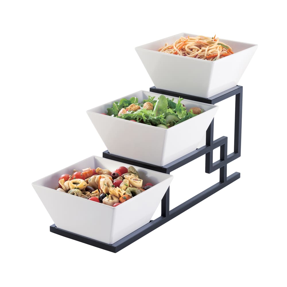Cal-Mil 3404-13 3 Tier Display Riser w/ (3) Melamine Bowls - 6 1/2"L x 19"W x 12"H, Metal Frame