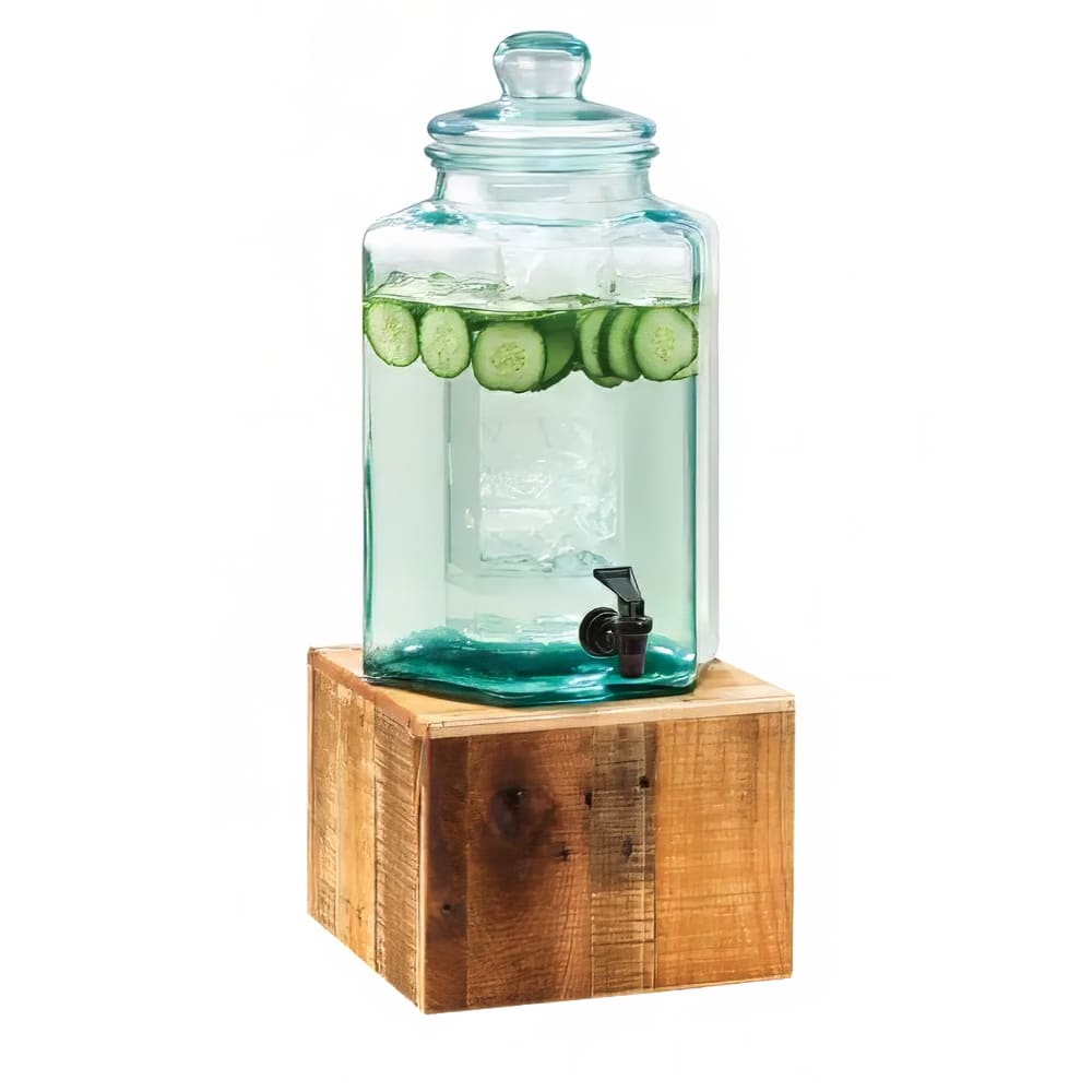 Cal-Mil 3422-2INF Madera 2 Gallon Hexagon Glass Beverage Dispenser w/ Infusion Chamber - Wood Base