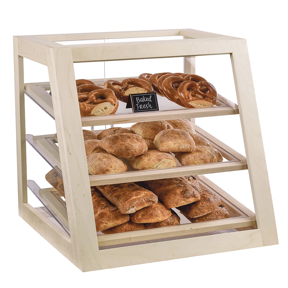 Cal-Mil 3432-71 3 Tier Pastry Display Case w/ Rear Doors - 21"W x 21 1/2"D x 21 1/2"H, Blonde Maple