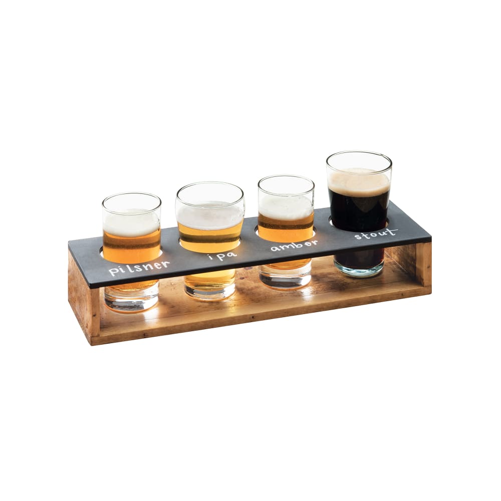Cal-Mil 3480-99 Write-On Taster Caddy w/ (4) Cut-Outs - 13" x 4", Reclaimed Wood