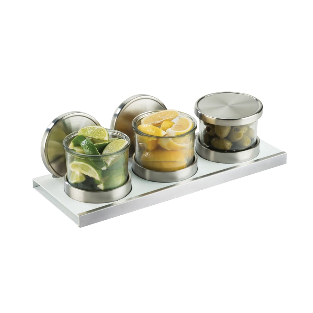 Cal-Mil 3492-4-15HL (3) Compartment Bar Garnish Tray - Flat Hinged Lid