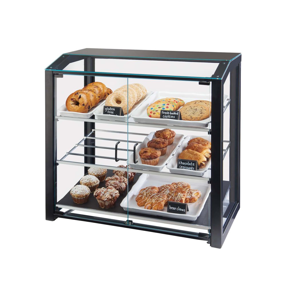 Cal-Mil 3493-13L 3 Tier Pastry Display Case w/ Hinged Doors - Black Metal Frame, Acrylic