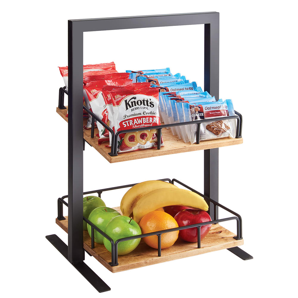 Cal-Mil 3494-2-99 2 Tier Display Stand w/ Adjustable Wood Shelves - 12"W x 12"D x 21"H, Metal, Black
