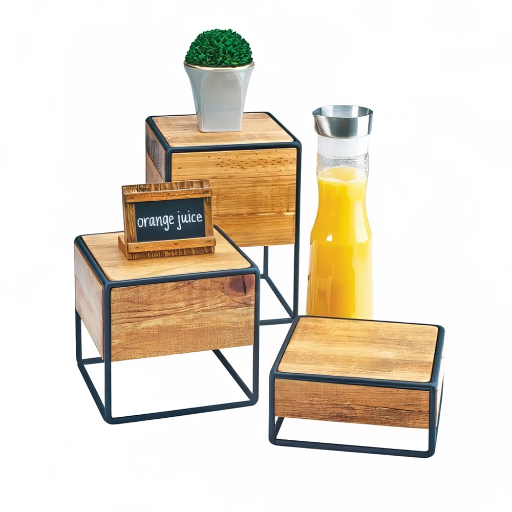 Cal-Mil 3562-11-99 8" Square Buffet Riser - 11 1/4"H, Wood/Black Metal