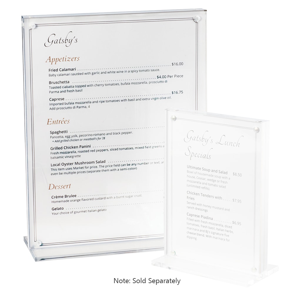 Cal-Mil 3567-811 Tabletop Menu Card Holder - 8 1/2" x 11", Plastic, Clear