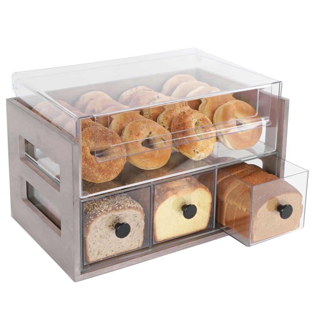 Cal-Mil 3624-110 Pastry Display Case w/ (3) Drawers & (1) Bagel Bin - 20 1/4"W x 12 3/4"D, Pine Wood, Gray Wash