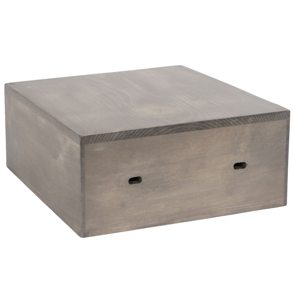 Cal-Mil 3628-4-110 12" Square Display Riser Crate - 4"H w/ Brackets Cutout, Pine Wood, Gray Wash