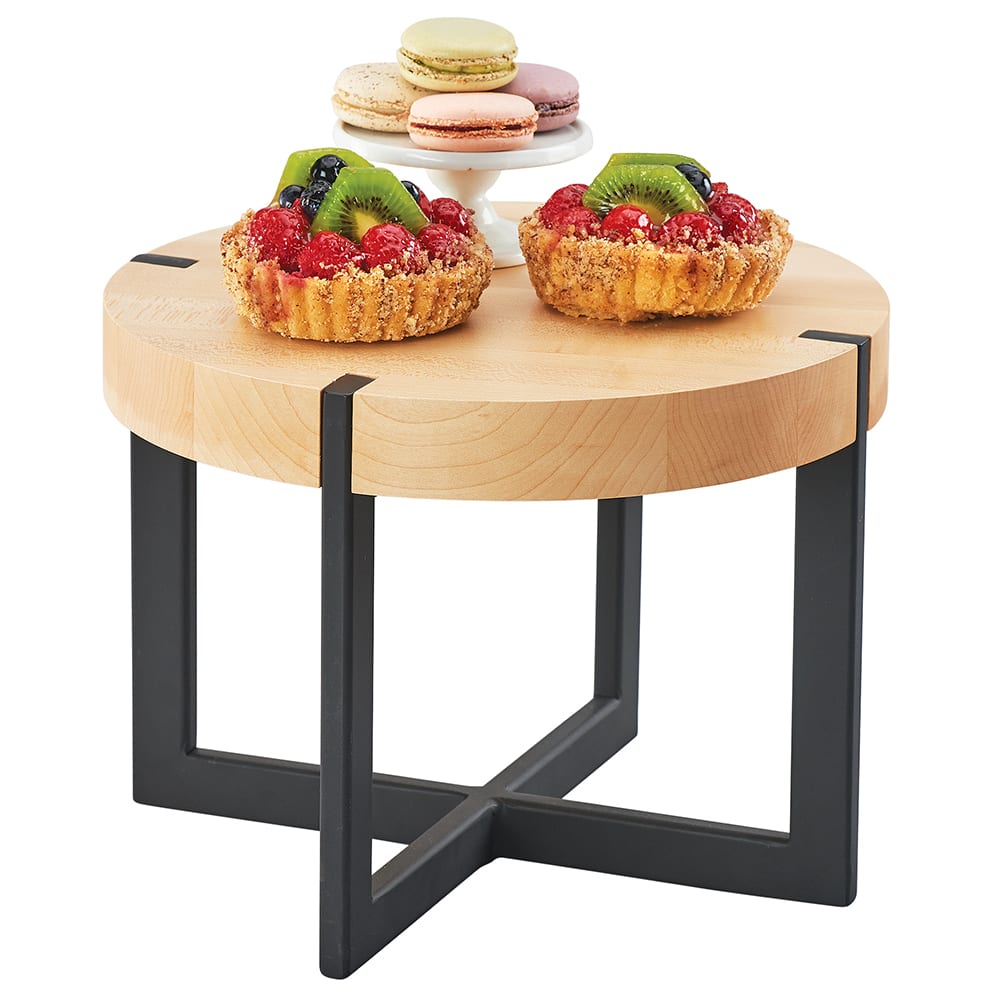 Cal-Mil 3642-12-71 12" Round Buffet Riser - 9"H, Maple/Black Metal
