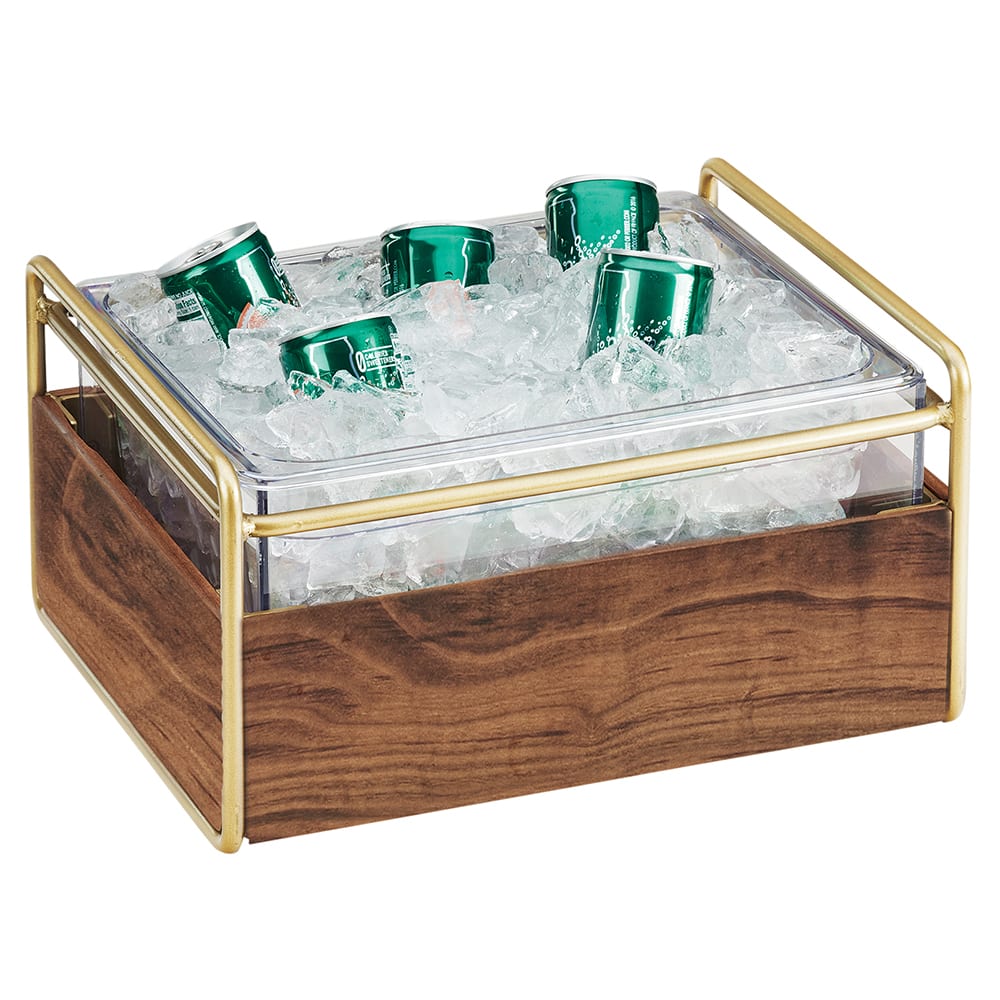 Cal-Mil 3702-10-46 Rectangular Ice Housing - 13 3/4"L x 11 1/4"W x 7 1/4"H, Wood/Brass Frame