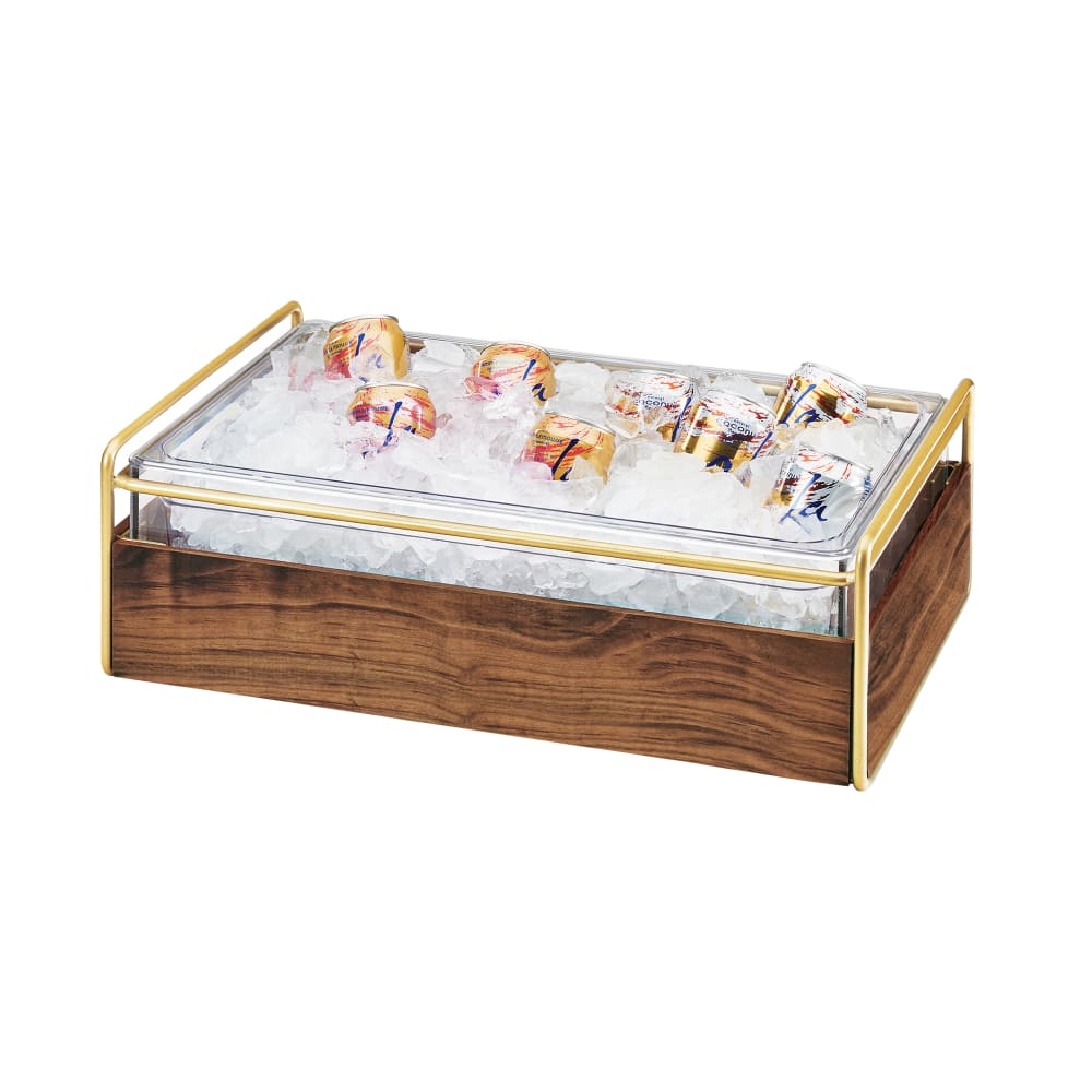 Cal-Mil 3702-12-46 Rectangular Ice Housing - 21 3/4"L x 13 1/2"W x 7 1/4"H, Wood/Brass Frame