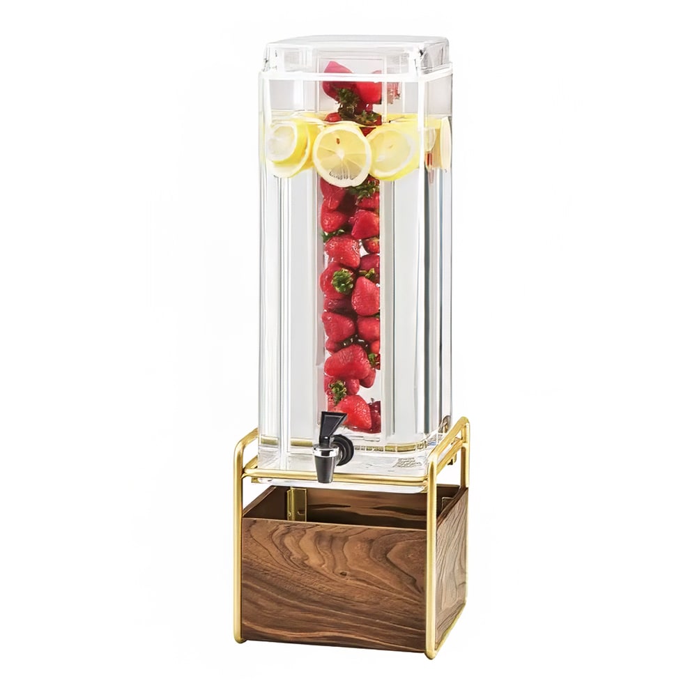 Cal-Mil 3703-3INF-46 3 gal Beverage Dispenser w/ Infuser - Plastic Container, Walnut/Brass Base