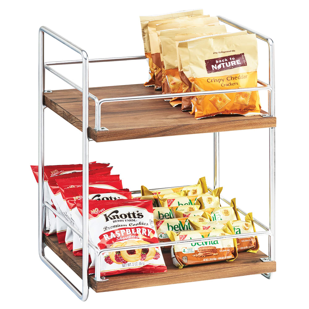 Cal-Mil 3704-2-49 2 Tier Display Stand w/ Adjustable Wood Shelves - 13"W x 12"D x 16 1/2"H, Chrome