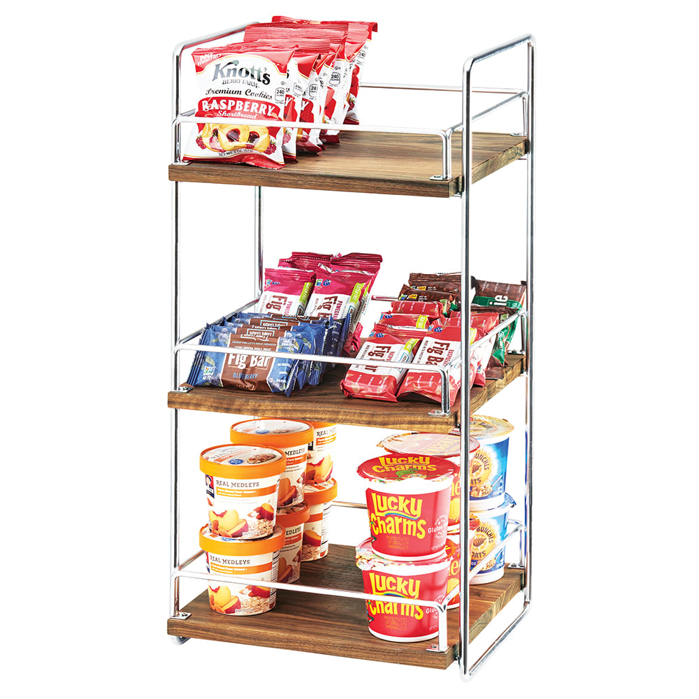 Cal-Mil 3704-3-49 2 Tier Display Stand w/ Adjustable Wood Shelves - 13"W x 12"D x 26"H, Chrome