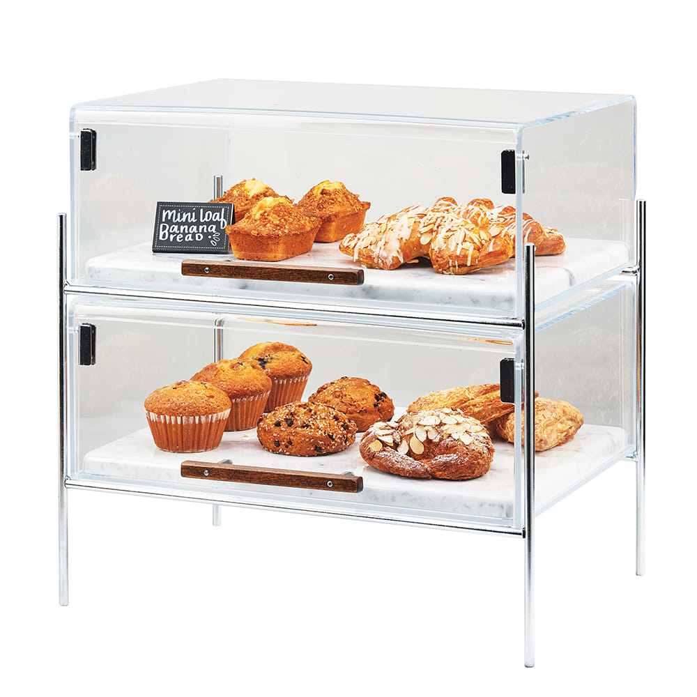 Cal-Mil 3706-1511-49 2 Tier Pastry Display Case w/ Lift Up Doors - Plastic Case, Chrome Frame