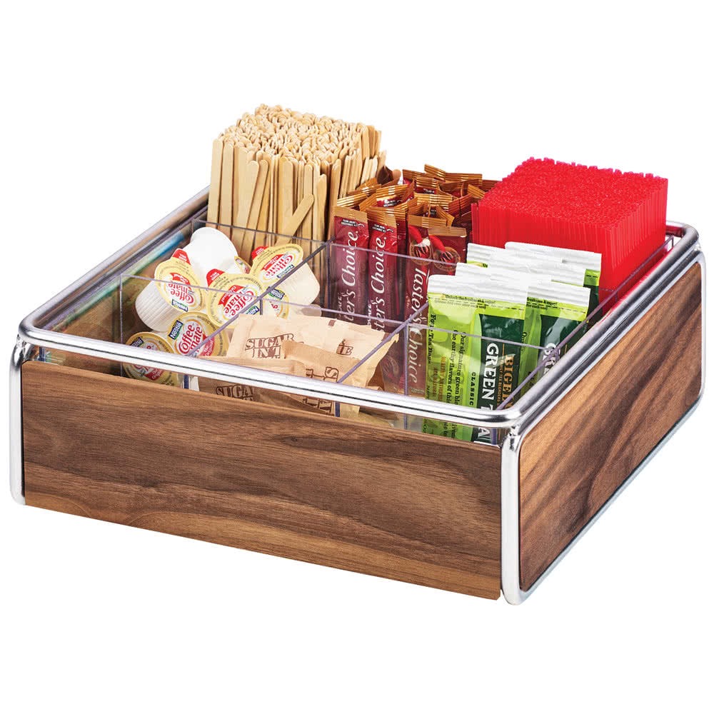 Cal-Mil 3707-49 9 Compartment Condiment Organizer - 12" x 12" x 4 1/2", Walnut/Chrome