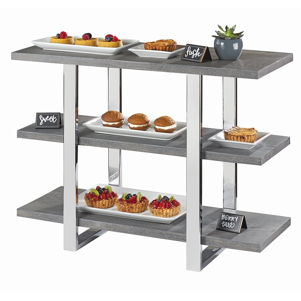 Cal-Mil 3708-83 3 Level Display Shelf - 32"L x 13 3/4"W x 25"H, Wood Shelves/Metal Frame