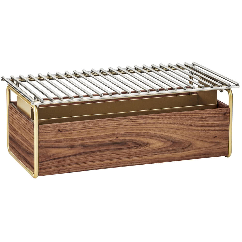 Cal-Mil 3722-46 Chafer Grill w/ Fuel Holder - 22" x 12", Walnut/Brass