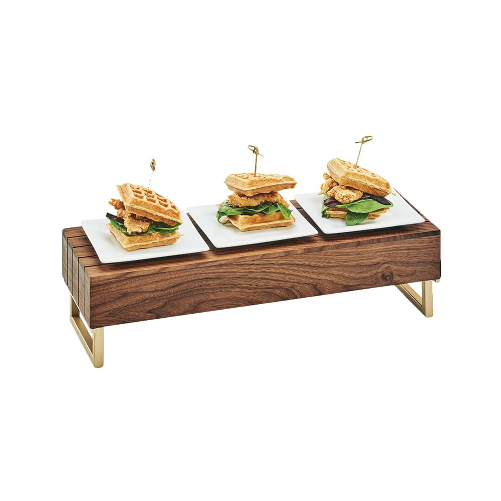 Cal-Mil 3724-46 Rectangular Display Riser - 20"L x 7"W x 6"H, Walnut/Brass