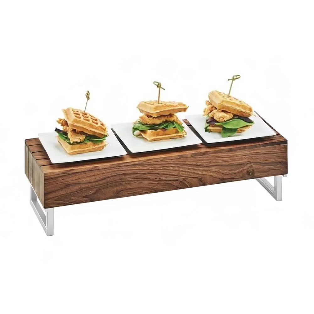 Cal-Mil 3724-49 Rectangular Display Riser - 20"L x 7"W x 6"H, Walnut/Chrome