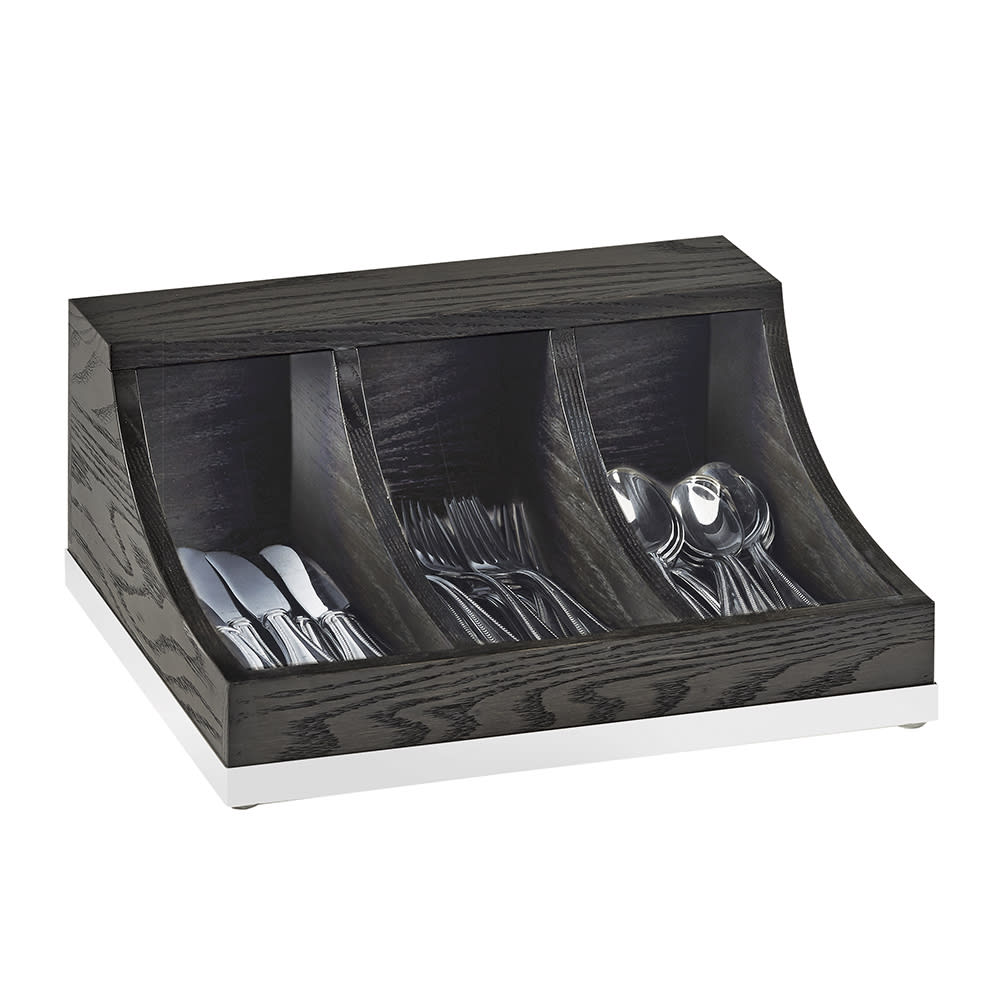 Cal-Mil 3802-87 3 Compartment Flatware Organizer - 13 3/4" x 11 1/2", Oak, Dark Gray