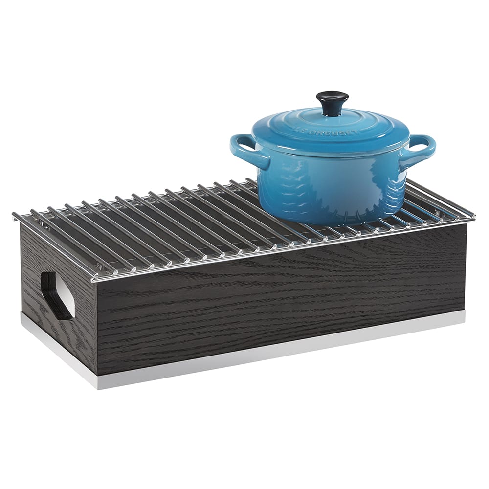 Cal-Mil 3813-87 Rectangular Chafer Alternative - 19 3/4" x 10" x 5 1/2" - Oak/Metal, Dark Gray