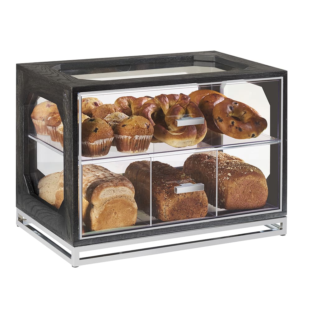 Cal-Mil 3820-87 4 Drawer Bread Case w/ Oak Frame & Acrylic Windows, Dark Gray