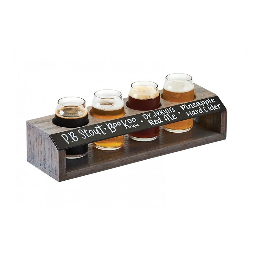 Cal-Mil 3824 4 Section Beer Taster Flight - Oak Wood, Ash Gray