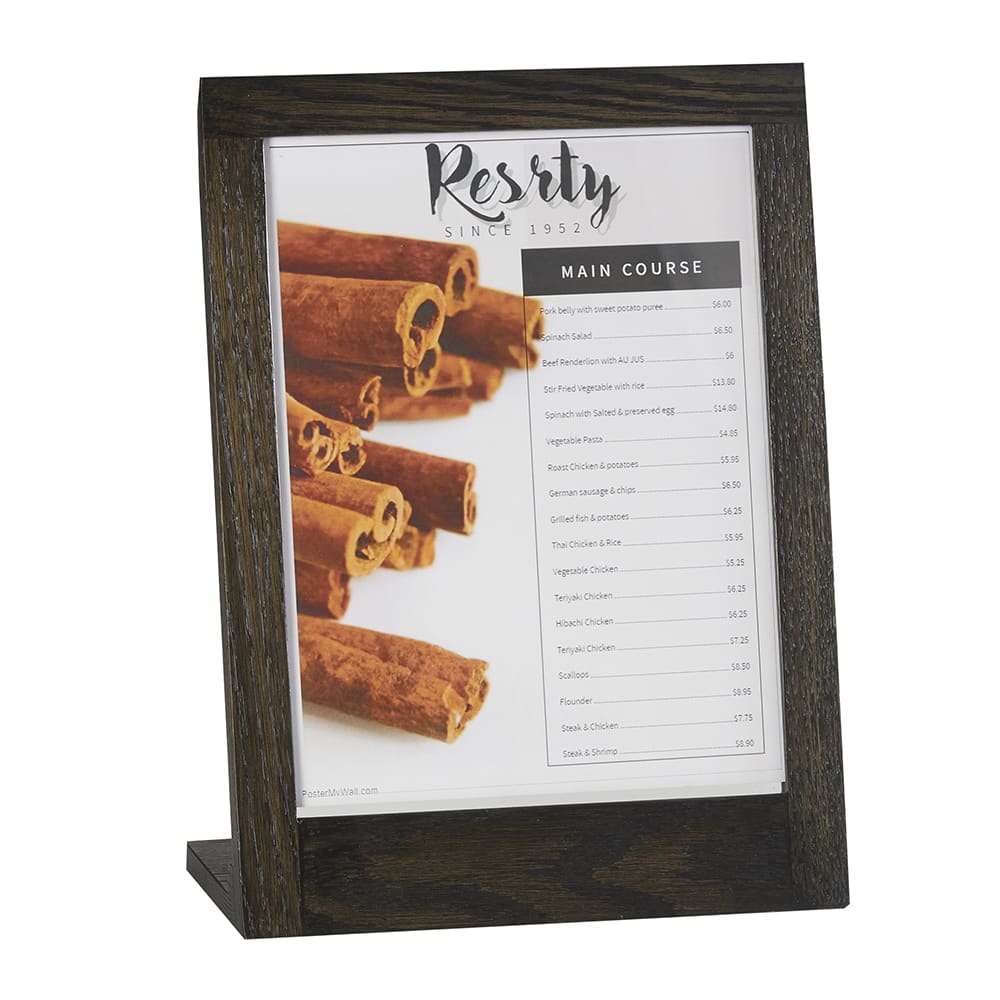 Cal-Mil 3825-811-87 Tabletop Menu Card Holder - 8 1/2" x 11", Oak, Dark Gray