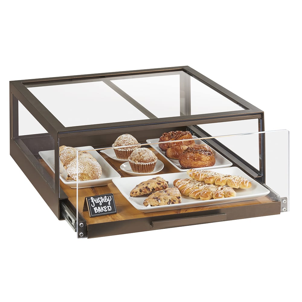 Cal-Mil 3930-84 1 Drawer Pastry Display Case - 24"L x 24"W x 10 1/8"H, Plastic Case, Bronze Frame