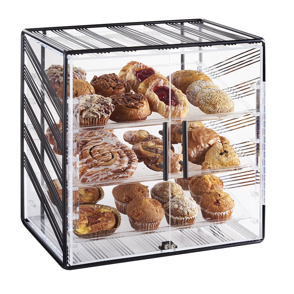 Cal-Mil 4112-13 3 Tier Full Servive Pastry Display Case w/ Acrylic Windows, Wire, Black